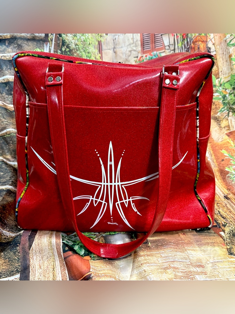 One of a Kind Diner Vinyl Pin Stripe Glitter Horror Movie Liner Weekender Bag